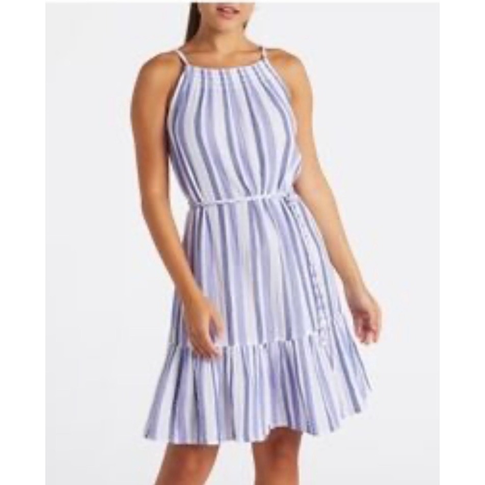 Beachlunchlounge Blue White Striped Cotton Gauze Halter Dress Xl Wtd4576